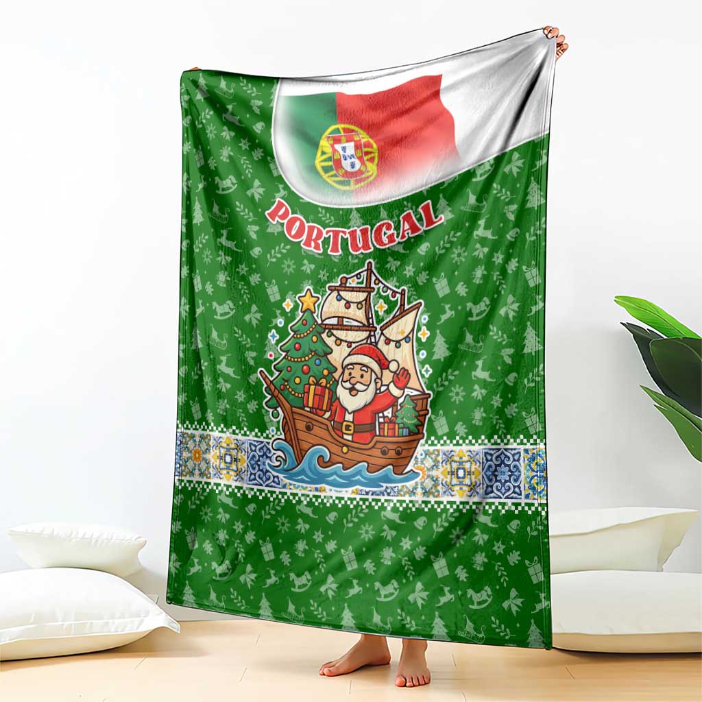 Portugal Christmas Blanket with Green Red Santa Ship Tree and Coat of Arms - Wonder Print Shop