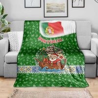 Portugal Christmas Blanket with Green Red Santa Ship Tree and Coat of Arms - Wonder Print Shop