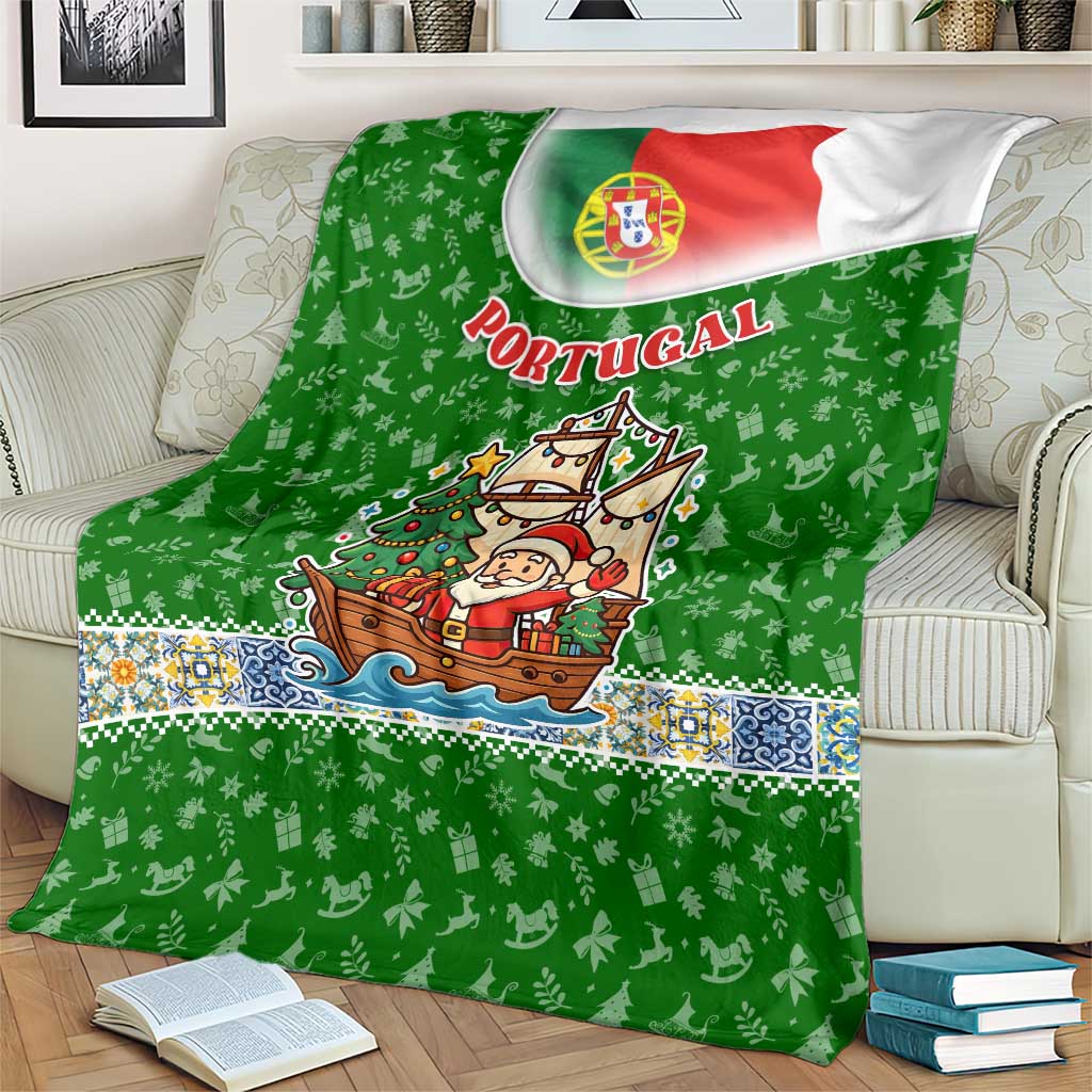 Portugal Christmas Blanket with Green Red Santa Ship Tree and Coat of Arms - Wonder Print Shop