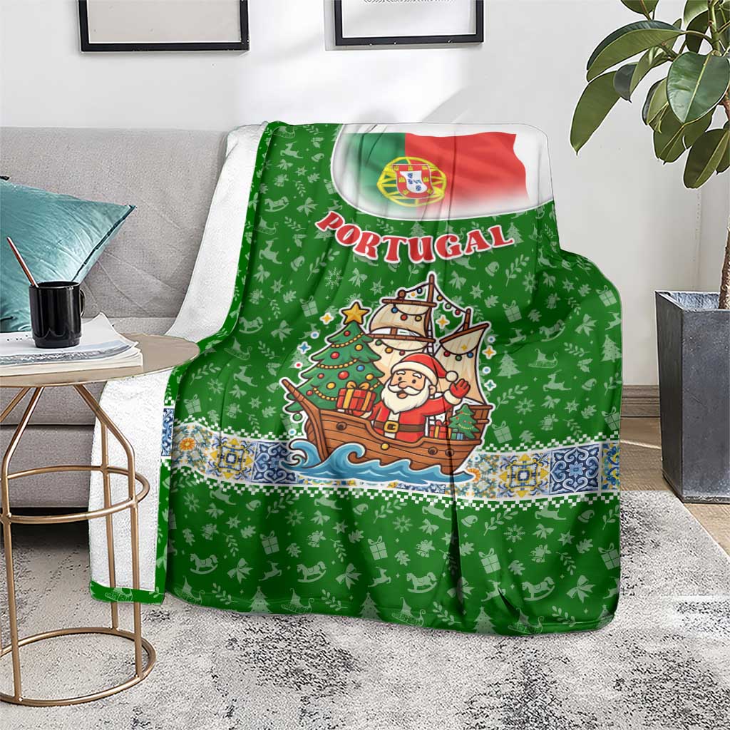 Portugal Christmas Blanket with Green Red Santa Ship Tree and Coat of Arms - Wonder Print Shop