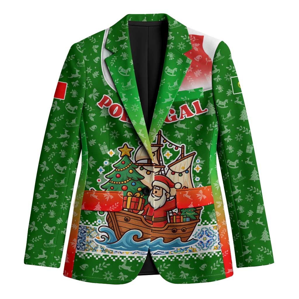 Portugal Christmas Blazer with Green Red Santa Ship Tree and Coat of Arms - Wonder Print Shop