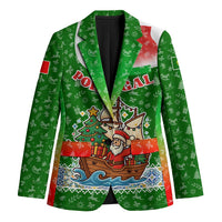 Portugal Christmas Blazer with Green Red Santa Ship Tree and Coat of Arms - Wonder Print Shop