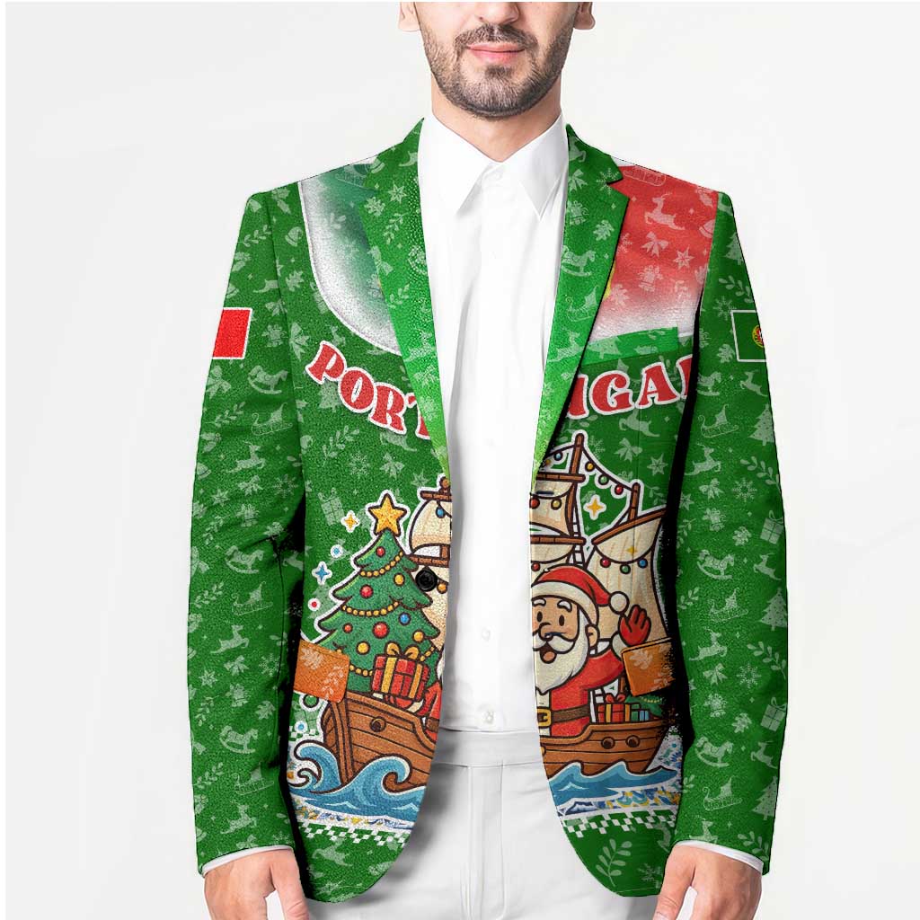 Portugal Christmas Blazer with Green Red Santa Ship Tree and Coat of Arms - Wonder Print Shop