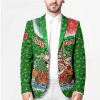 Portugal Christmas Blazer with Green Red Santa Ship Tree and Coat of Arms - Wonder Print Shop