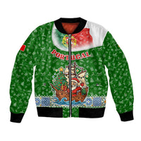 Portugal Christmas Bomber Jacket with Green Red Santa Ship Tree and Coat of Arms - Wonder Print Shop