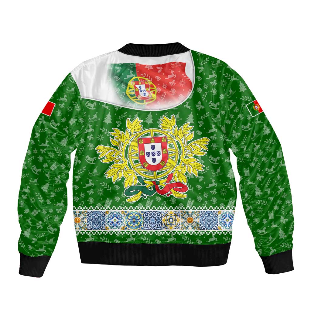 Portugal Christmas Bomber Jacket with Green Red Santa Ship Tree and Coat of Arms - Wonder Print Shop