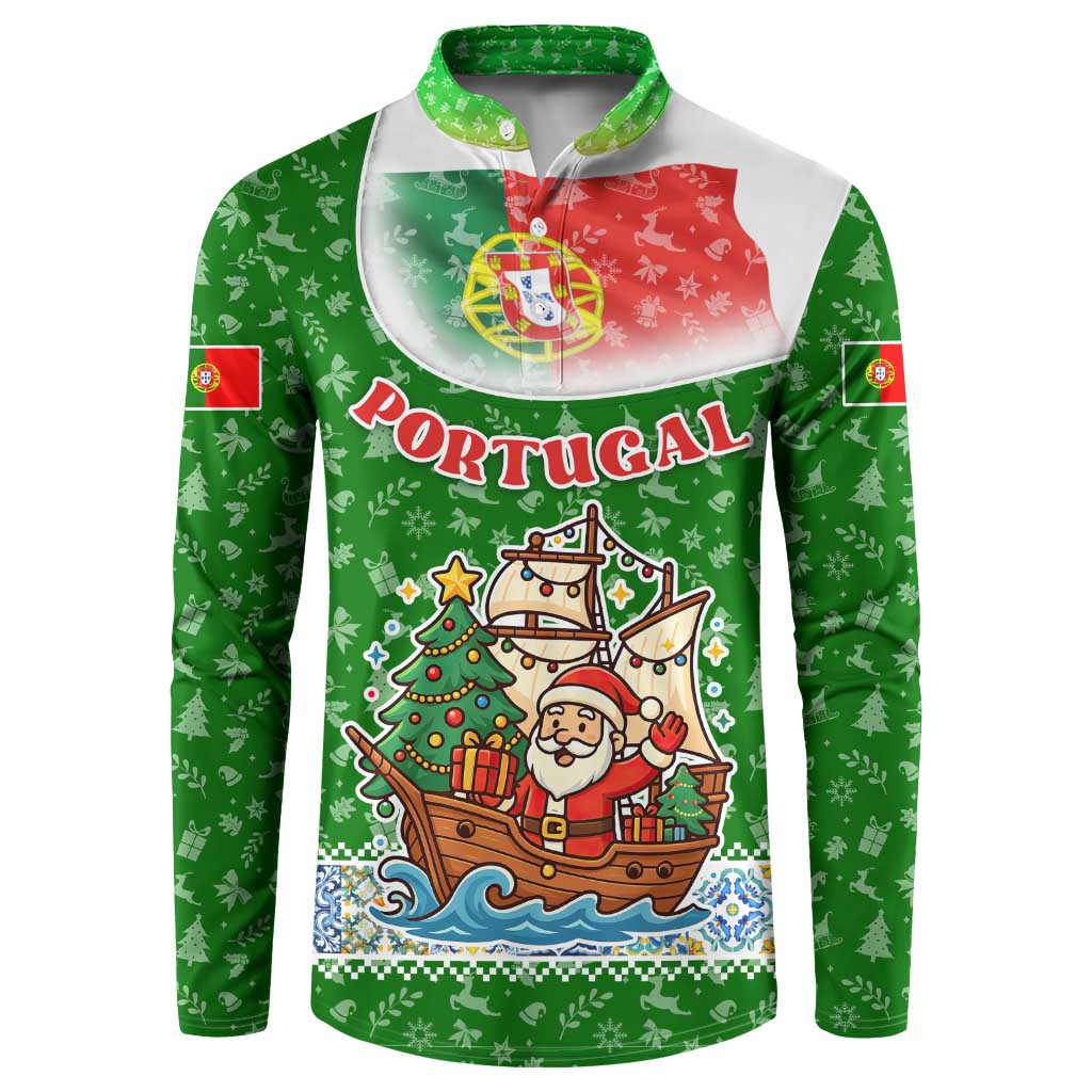 Portugal Christmas Button Sweatshirt with Green Red Santa Ship Tree and Coat of Arms - Wonder Print Shop
