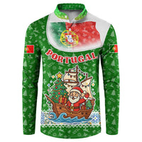 Portugal Christmas Button Sweatshirt with Green Red Santa Ship Tree and Coat of Arms - Wonder Print Shop