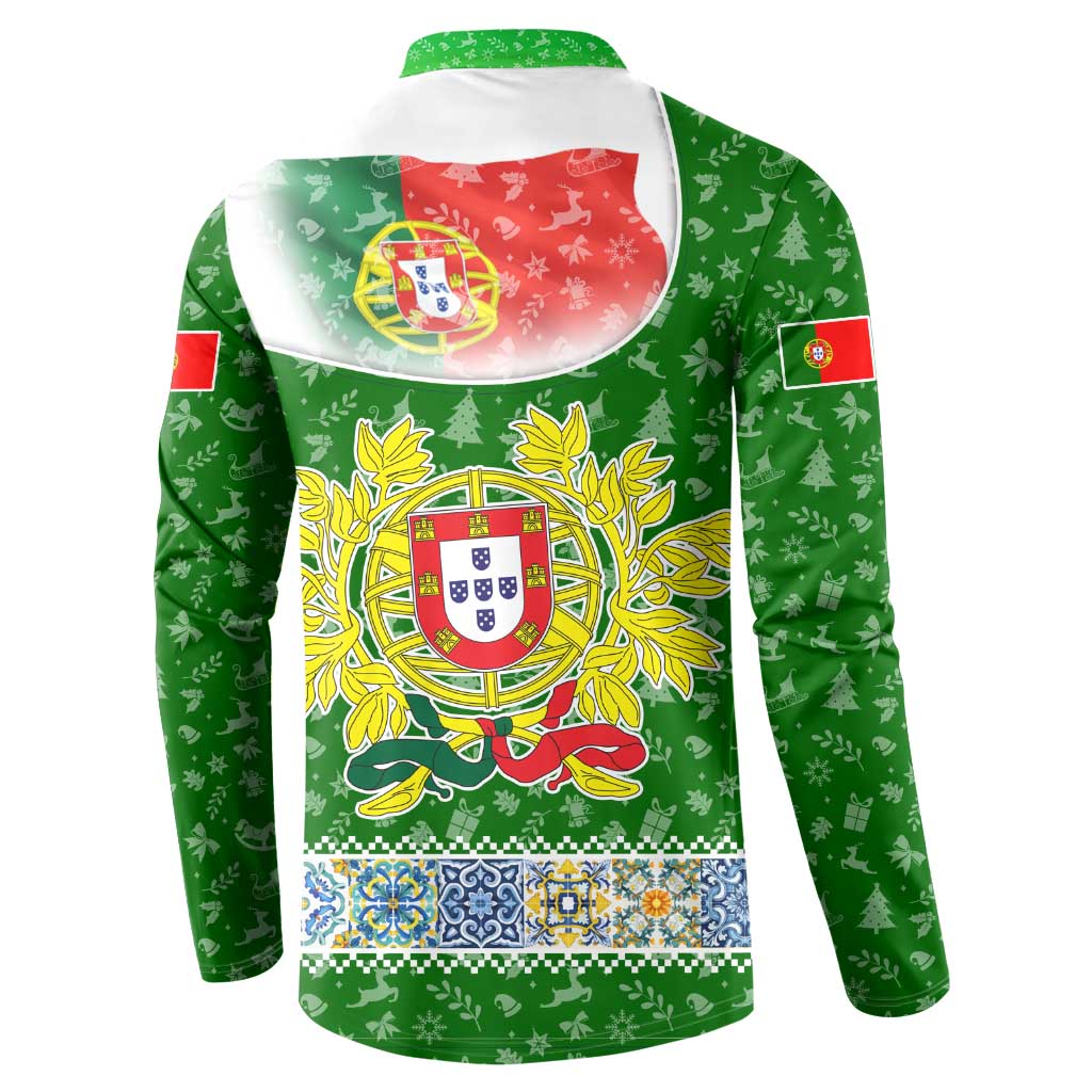Portugal Christmas Button Sweatshirt with Green Red Santa Ship Tree and Coat of Arms - Wonder Print Shop