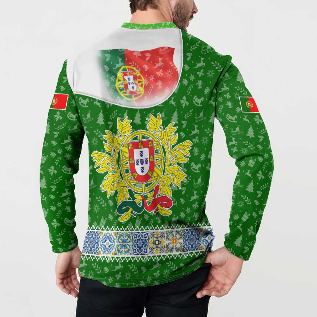 Portugal Christmas Button Sweatshirt with Green Red Santa Ship Tree and Coat of Arms - Wonder Print Shop