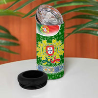 Portugal Christmas 4 in 1 Can Cooler Tumbler with Green Red Santa Ship Tree and Coat of Arms - Wonder Print Shop