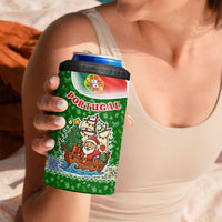 Portugal Christmas 4 in 1 Can Cooler Tumbler with Green Red Santa Ship Tree and Coat of Arms - Wonder Print Shop