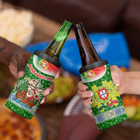 Portugal Christmas 4 in 1 Can Cooler Tumbler with Green Red Santa Ship Tree and Coat of Arms - Wonder Print Shop