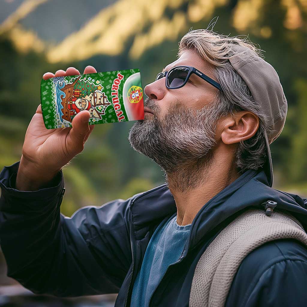 Portugal Christmas 4 in 1 Can Cooler Tumbler with Green Red Santa Ship Tree and Coat of Arms - Wonder Print Shop