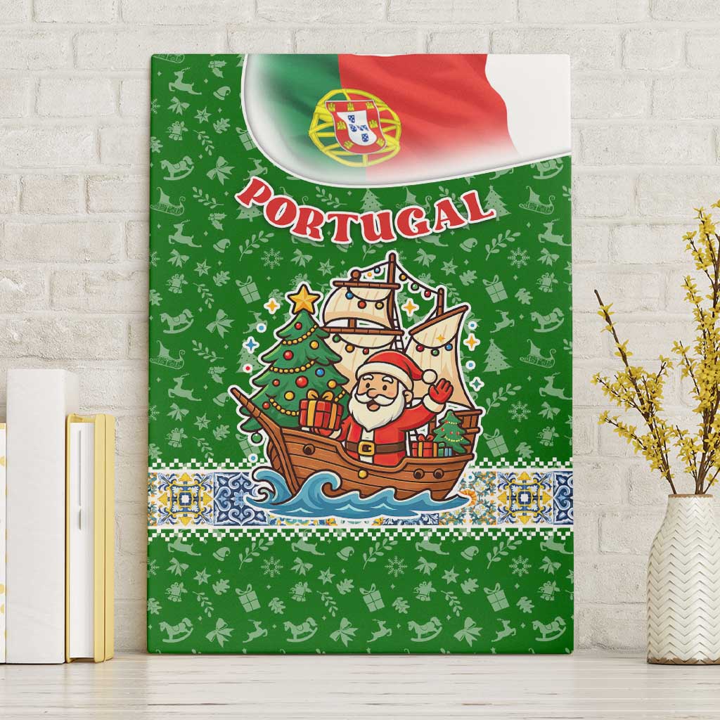 Portugal Christmas Canvas Wall Art with Green Red Santa Ship Tree and Coat of Arms - Wonder Print Shop