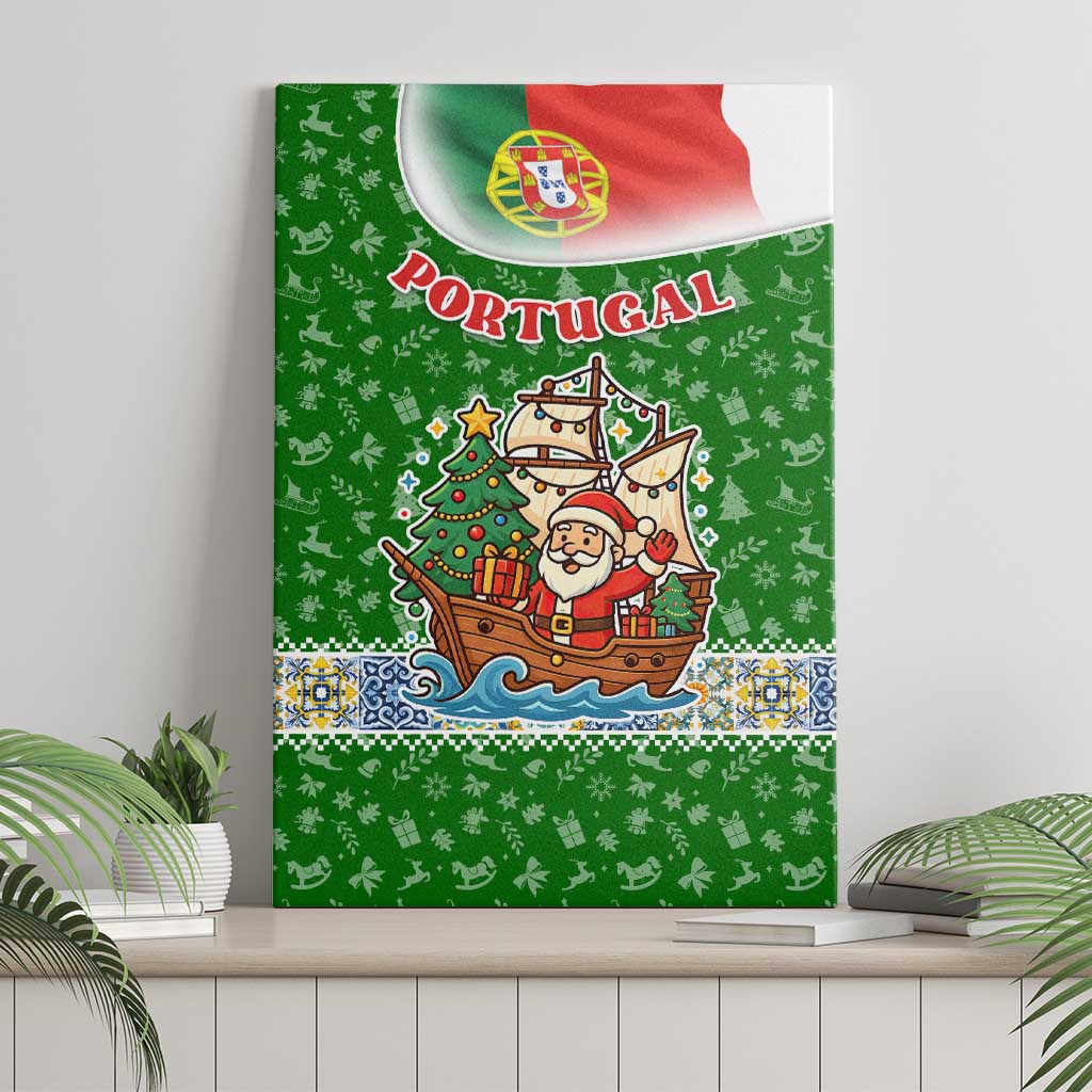 Portugal Christmas Canvas Wall Art with Green Red Santa Ship Tree and Coat of Arms - Wonder Print Shop