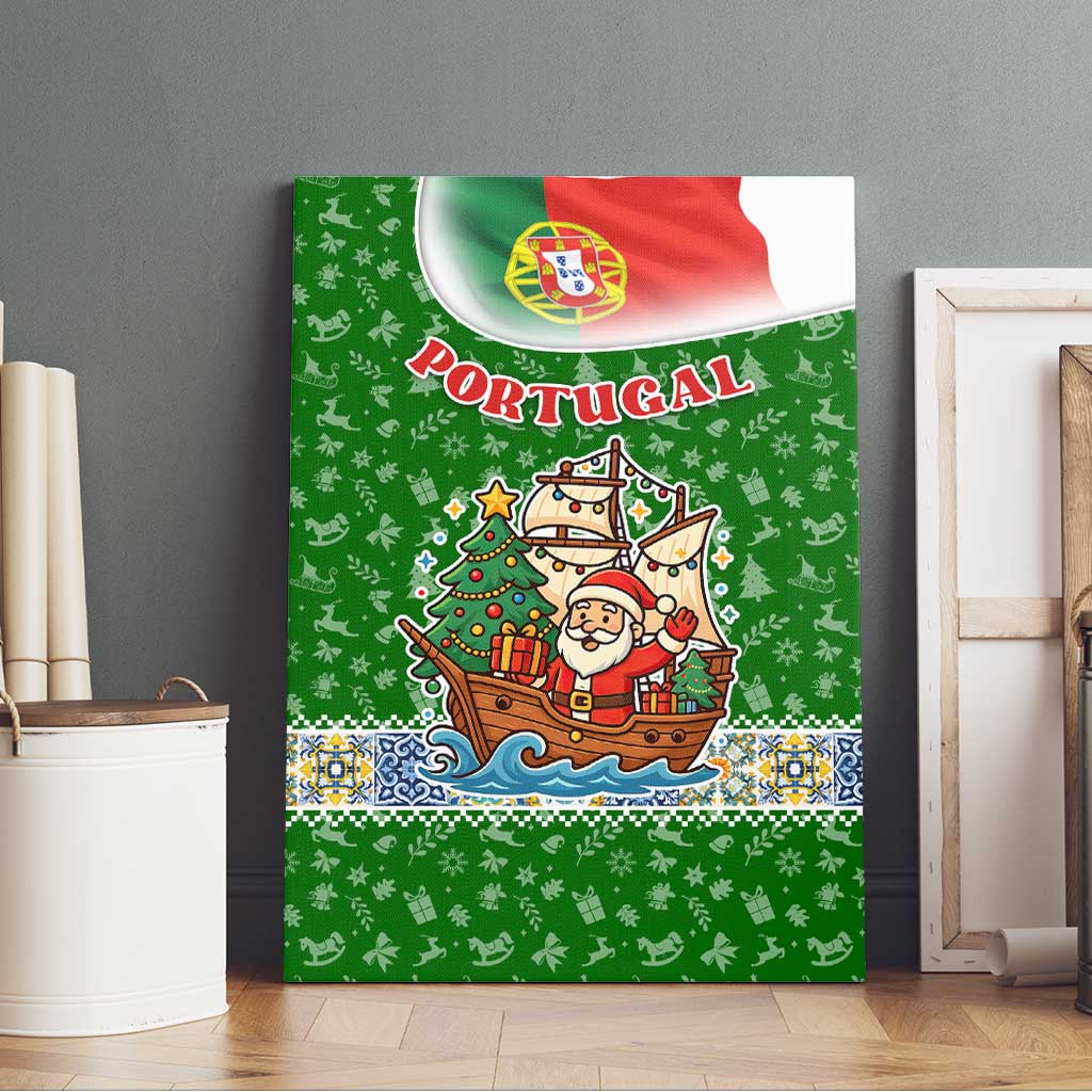 Portugal Christmas Canvas Wall Art with Green Red Santa Ship Tree and Coat of Arms - Wonder Print Shop