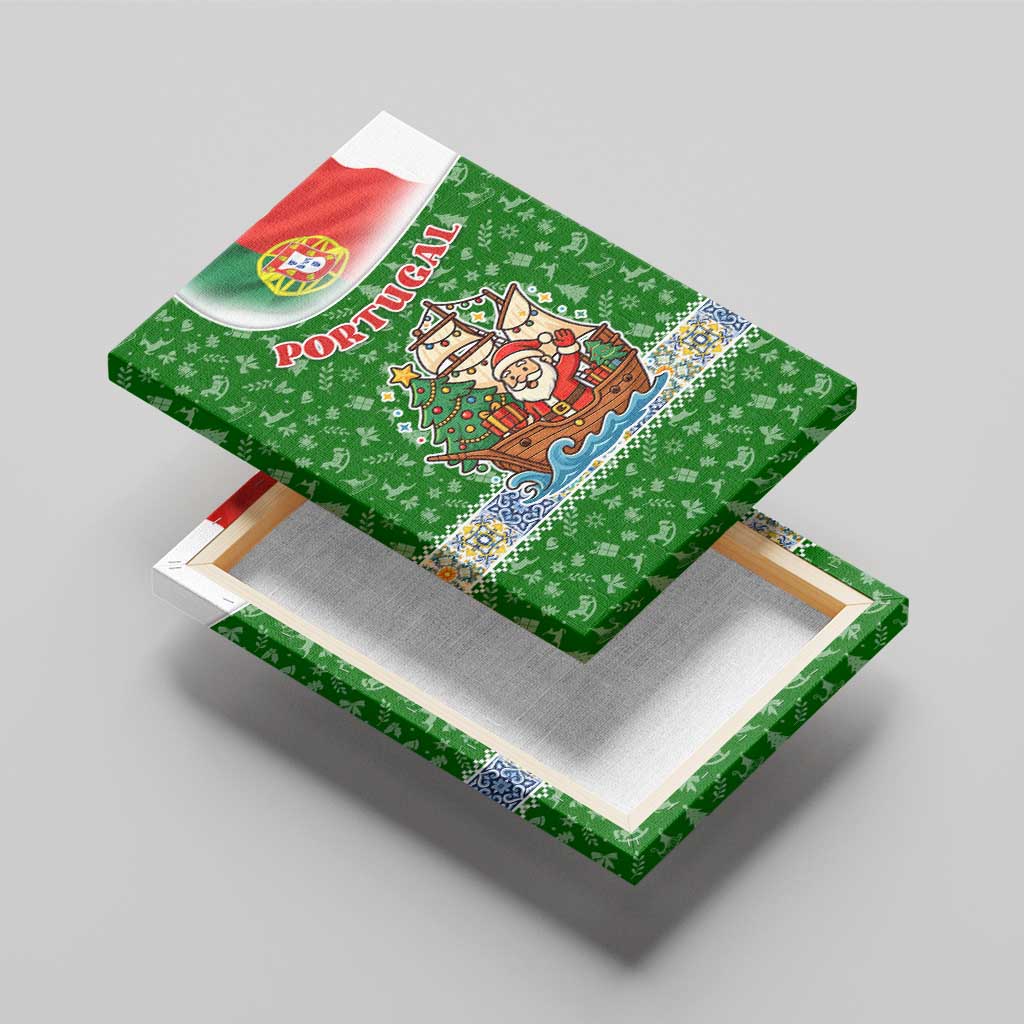 Portugal Christmas Canvas Wall Art with Green Red Santa Ship Tree and Coat of Arms - Wonder Print Shop
