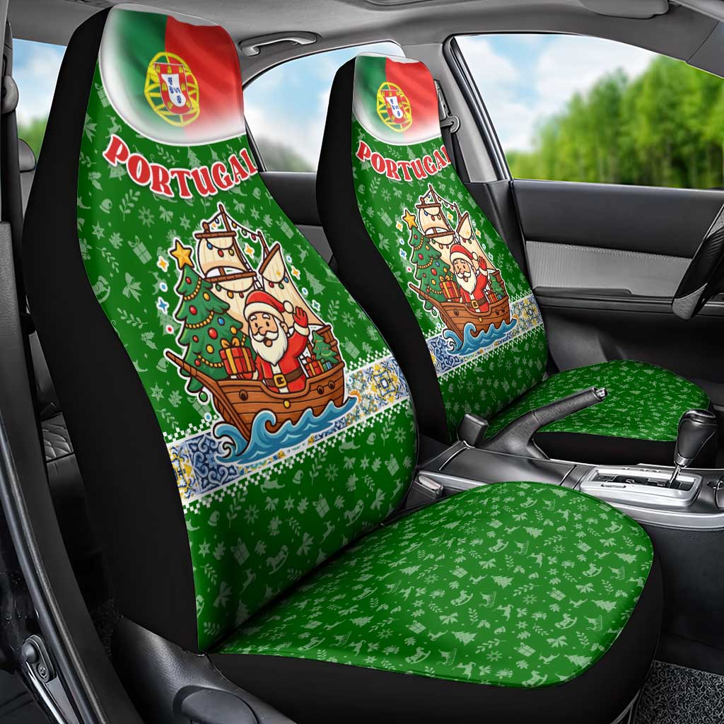 Portugal Christmas Car Seat Cover with Green Red Santa Ship Tree and Coat of Arms - Wonder Print Shop