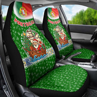 Portugal Christmas Car Seat Cover with Green Red Santa Ship Tree and Coat of Arms - Wonder Print Shop