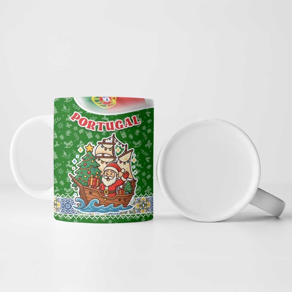 Portugal Christmas Ceramic Mug with Green Red Santa Ship Tree and Coat of Arms - Wonder Print Shop