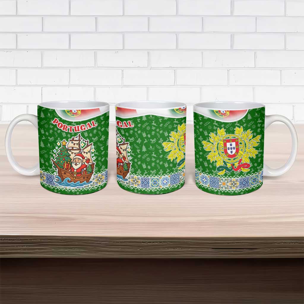 Portugal Christmas Ceramic Mug with Green Red Santa Ship Tree and Coat of Arms - Wonder Print Shop