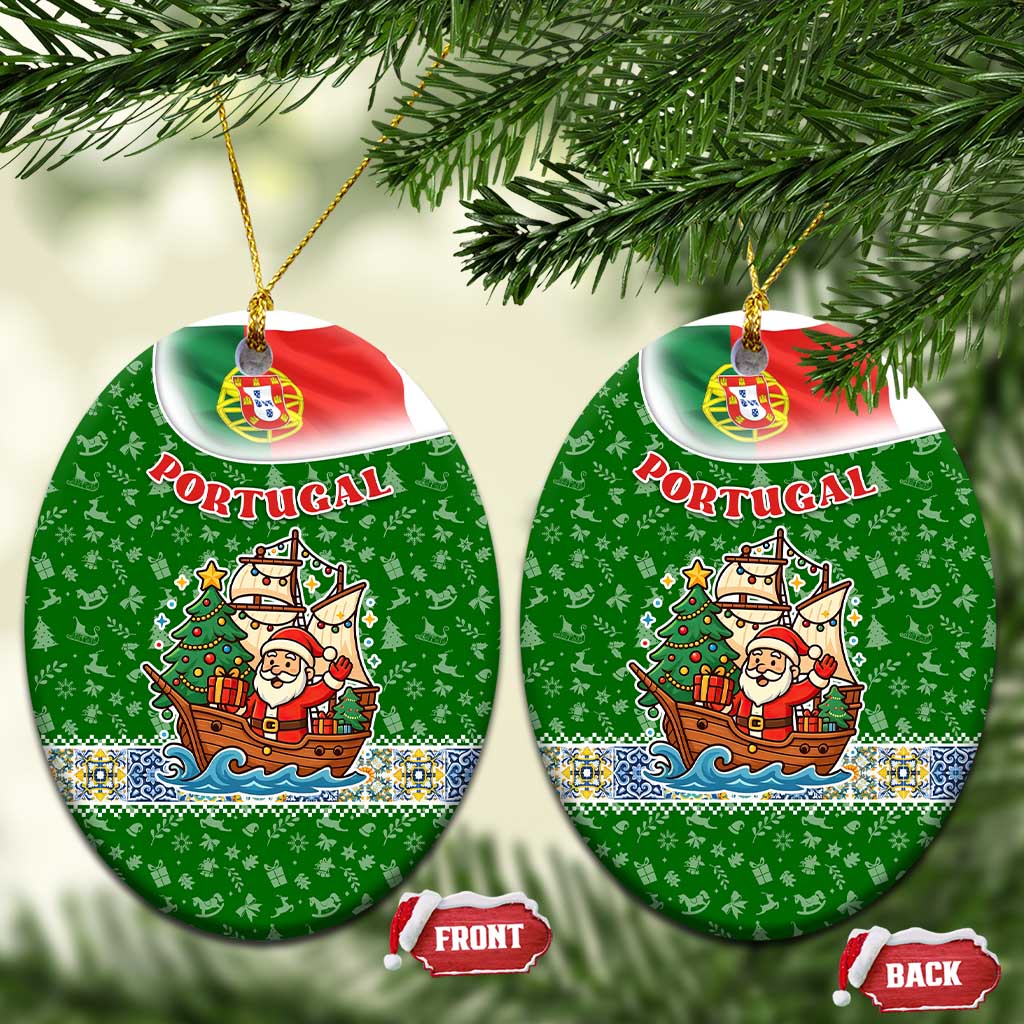 Portugal Christmas Ceramic Ornament with Green Red Santa Ship Tree and Coat of Arms - Wonder Print Shop
