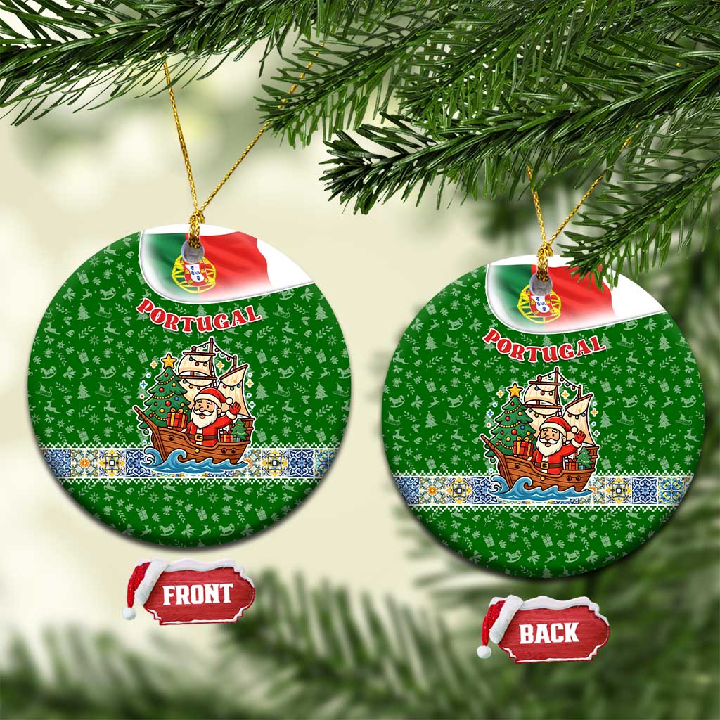 Portugal Christmas Ceramic Ornament with Green Red Santa Ship Tree and Coat of Arms - Wonder Print Shop
