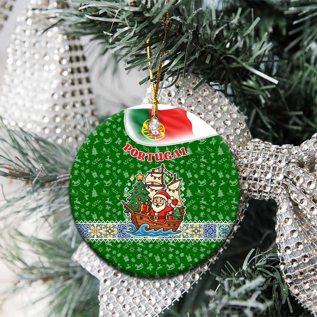 Portugal Christmas Ceramic Ornament with Green Red Santa Ship Tree and Coat of Arms - Wonder Print Shop