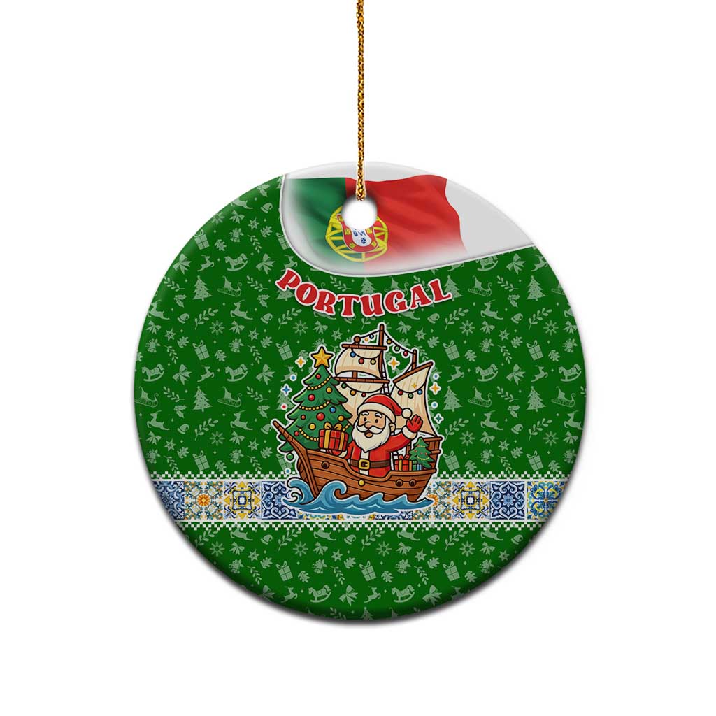 Portugal Christmas Ceramic Ornament with Green Red Santa Ship Tree and Coat of Arms - Wonder Print Shop