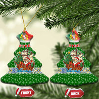 Portugal Christmas Ceramic Ornament with Green Red Santa Ship Tree and Coat of Arms - Wonder Print Shop