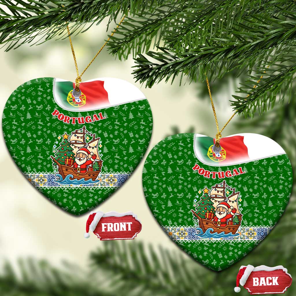 Portugal Christmas Ceramic Ornament with Green Red Santa Ship Tree and Coat of Arms - Wonder Print Shop