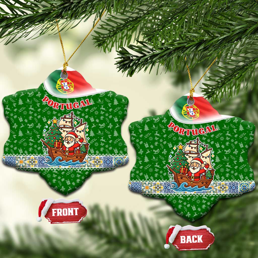 Portugal Christmas Ceramic Ornament with Green Red Santa Ship Tree and Coat of Arms - Wonder Print Shop