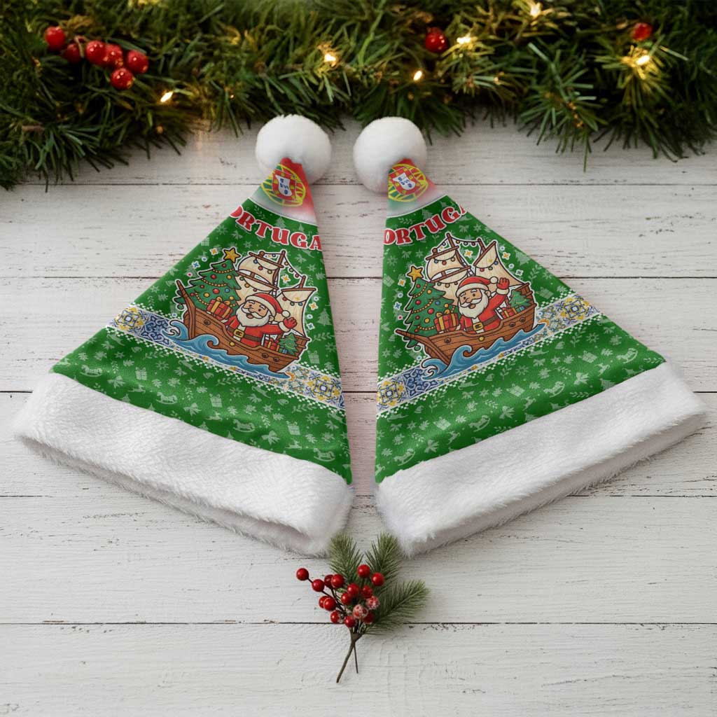 Portugal Christmas Santa Hat with Green Red Santa Ship Tree and Coat of Arms - Wonder Print Shop