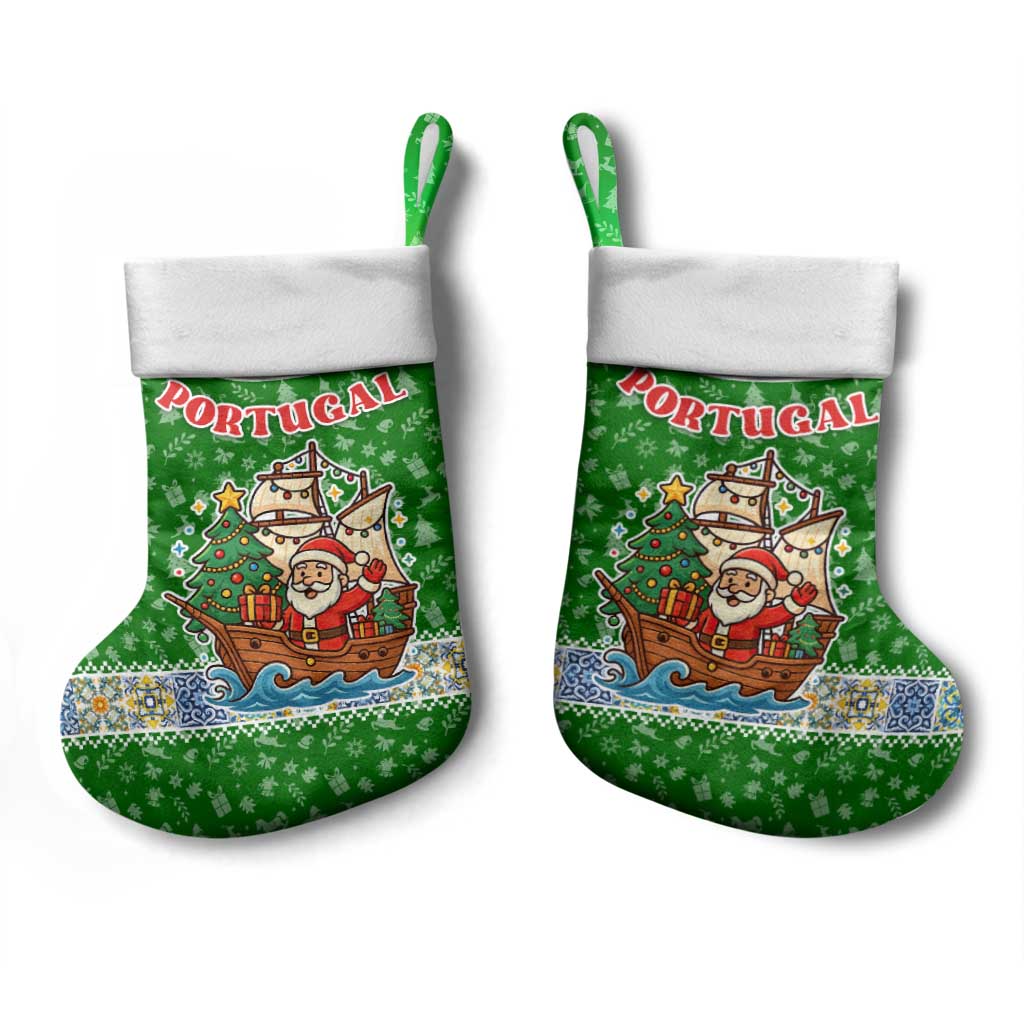 Portugal Christmas Stocking with Green Red Santa Ship Tree and Coat of Arms - Wonder Print Shop