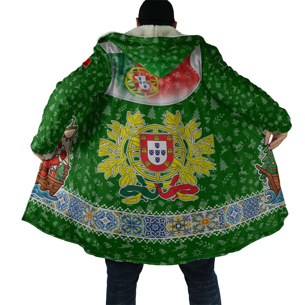 Portugal Christmas Cloak with Green Red Santa Ship Tree and Coat of Arms - Wonder Print Shop
