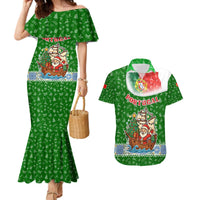 Portugal Christmas Couples Matching Mermaid Dress and Hawaiian Shirt with Green Red Santa Ship Tree and Coat of Arms - Wonder Print Shop