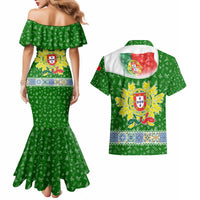 Portugal Christmas Couples Matching Mermaid Dress and Hawaiian Shirt with Green Red Santa Ship Tree and Coat of Arms - Wonder Print Shop