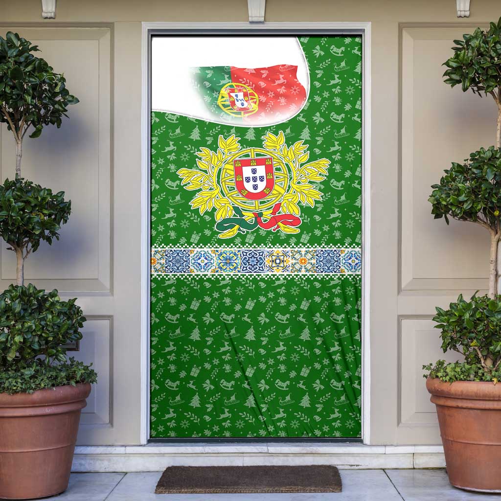 Portugal Christmas Door Cover with Green Red Santa Ship Tree and Coat of Arms - Wonder Print Shop