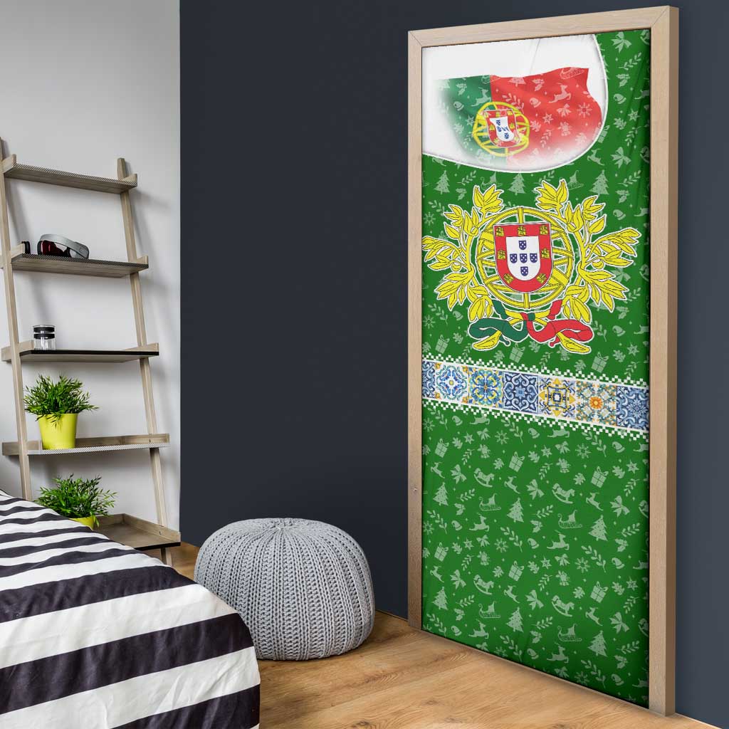 Portugal Christmas Door Cover with Green Red Santa Ship Tree and Coat of Arms - Wonder Print Shop