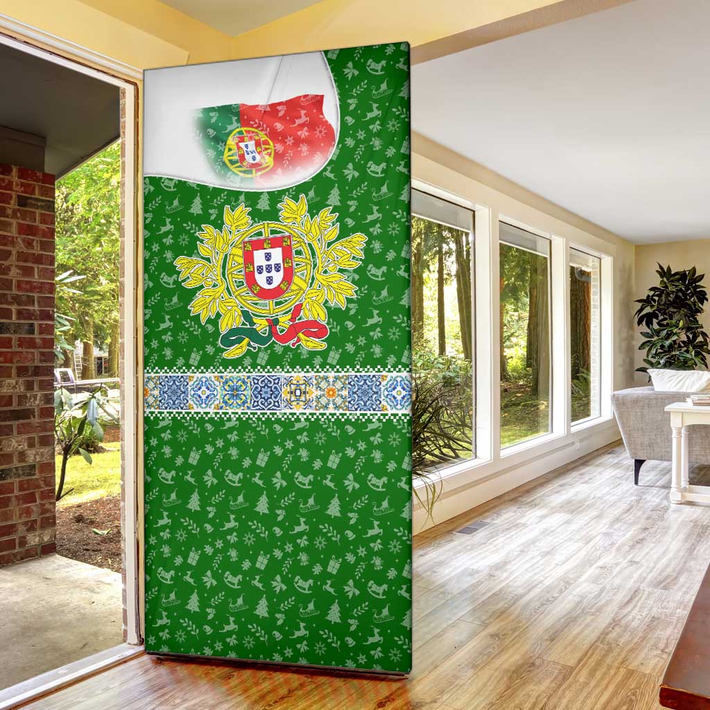 Portugal Christmas Door Cover with Green Red Santa Ship Tree and Coat of Arms - Wonder Print Shop