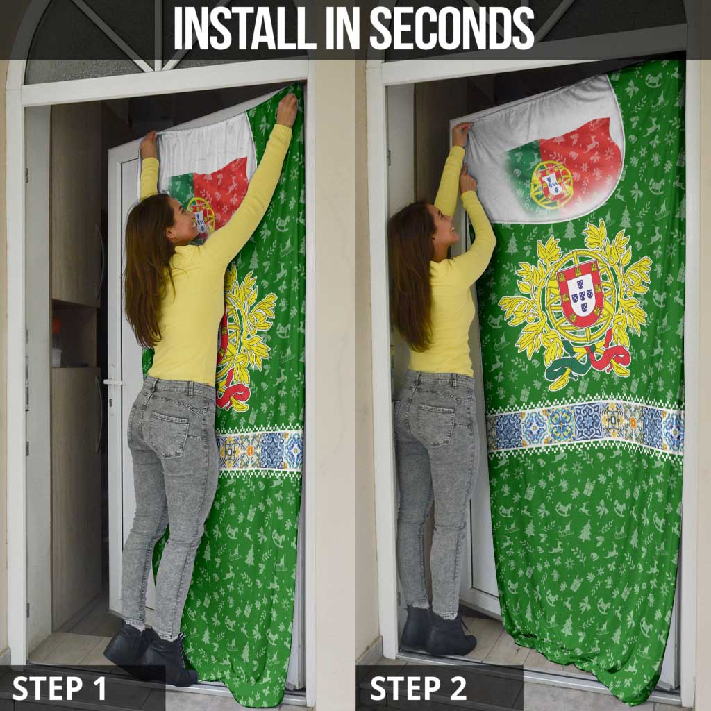 Portugal Christmas Door Cover with Green Red Santa Ship Tree and Coat of Arms - Wonder Print Shop