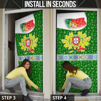 Portugal Christmas Door Cover with Green Red Santa Ship Tree and Coat of Arms - Wonder Print Shop