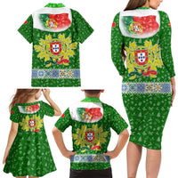 Portugal Christmas Family Matching Long Sleeve Bodycon Dress and Hawaiian Shirt with Green Red Santa Ship Tree and Coat of Arms - Wonder Print Shop