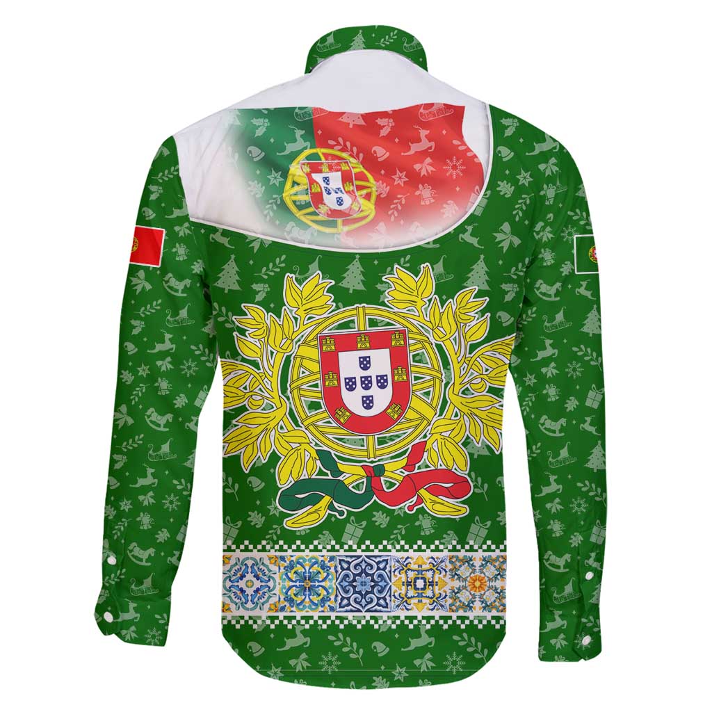 Portugal Christmas Family Matching Long Sleeve Bodycon Dress and Hawaiian Shirt with Green Red Santa Ship Tree and Coat of Arms - Wonder Print Shop