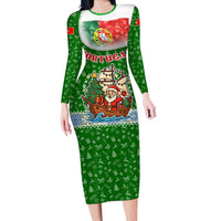 Portugal Christmas Family Matching Long Sleeve Bodycon Dress and Hawaiian Shirt with Green Red Santa Ship Tree and Coat of Arms - Wonder Print Shop