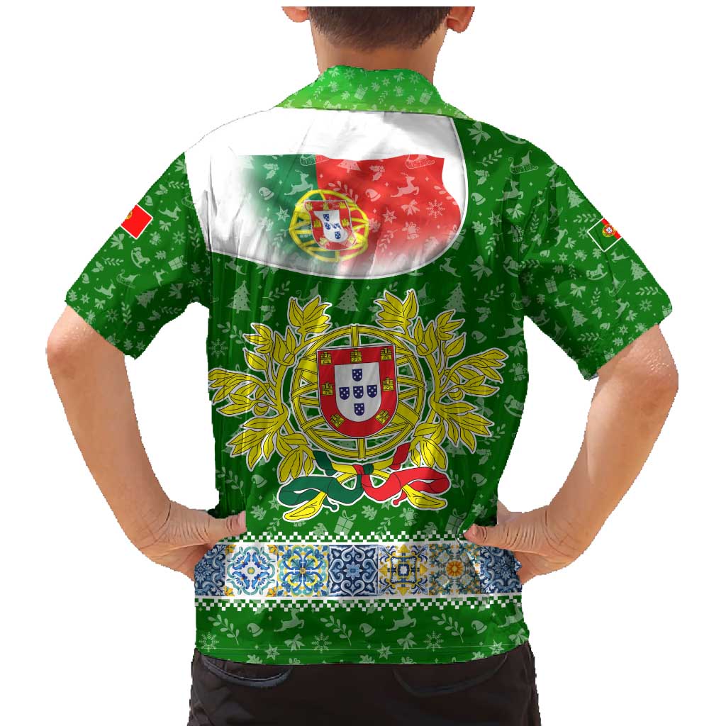 Portugal Christmas Family Matching Mermaid Dress and Hawaiian Shirt with Green Red Santa Ship Tree and Coat of Arms - Wonder Print Shop