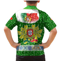 Portugal Christmas Family Matching Mermaid Dress and Hawaiian Shirt with Green Red Santa Ship Tree and Coat of Arms - Wonder Print Shop
