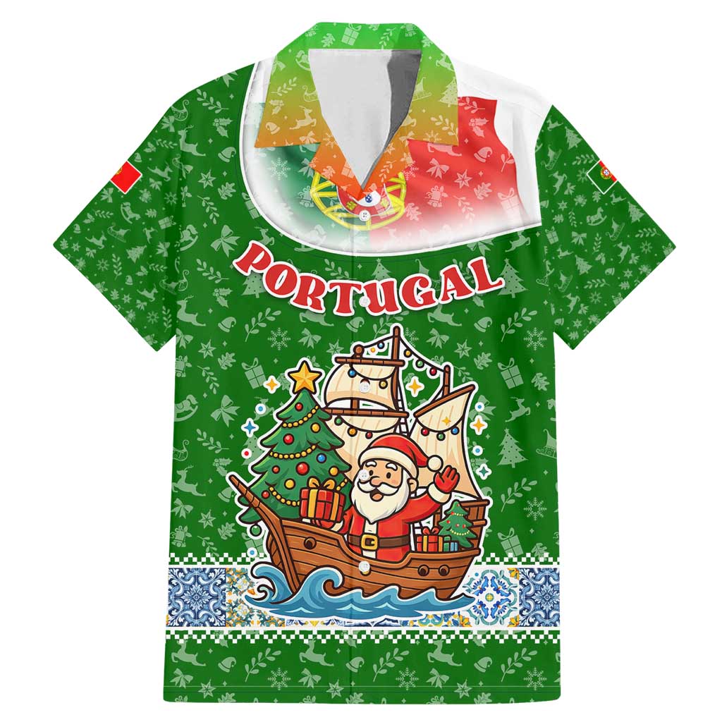 Portugal Christmas Family Matching Mermaid Dress and Hawaiian Shirt with Green Red Santa Ship Tree and Coat of Arms - Wonder Print Shop
