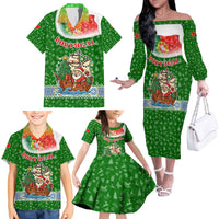 Portugal Christmas Family Matching Off The Shoulder Long Sleeve Dress and Hawaiian Shirt with Green Red Santa Ship Tree and Coat of Arms - Wonder Print Shop